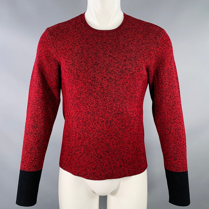 VALENTINO Size M Red Black Knit Viscose Blend Contrast Trim Crew Neck Sweater
