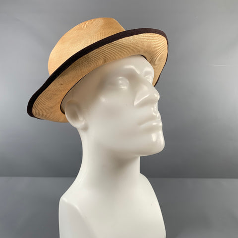 VINTAGE Size 7 3/8 Beige Purple Woven Silk Straw Hats