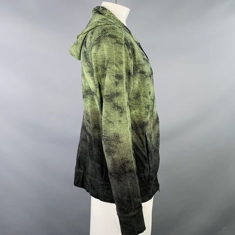 JOHN VARVATOS Size L Green Black Abstract Ombre Cotton Hooded Zip Up Jacket
