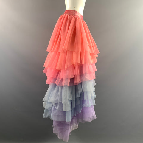 LOVE SHACK FANCY Size XS Pink Blue & Purple Nylon Mesh Elastic Waistband Skirt