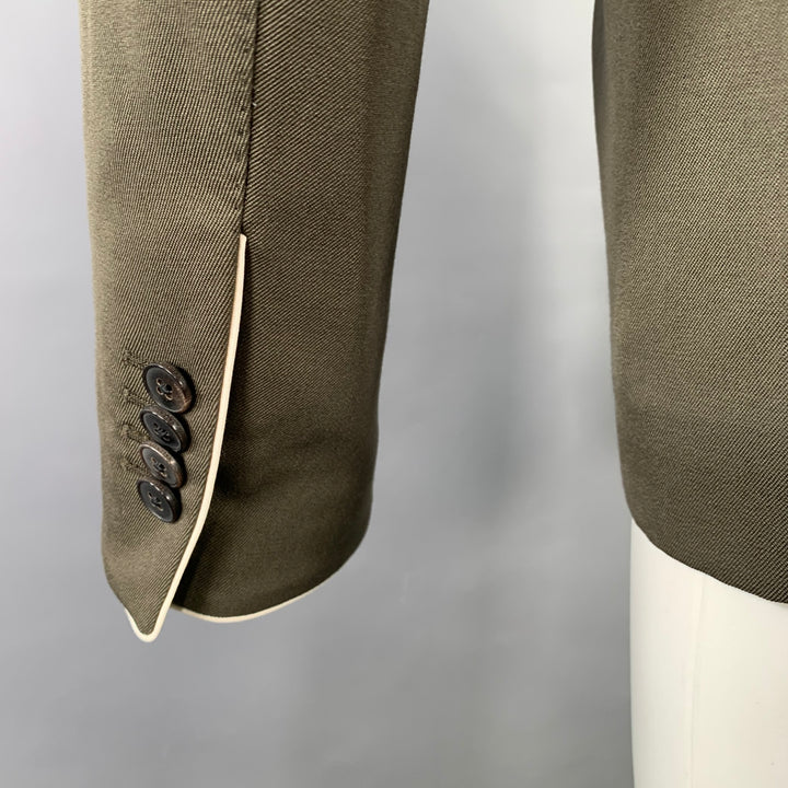 VALENTINO Size 36 Olive White Wool Twill Contrast Trim Notch Lapel Sport Coat