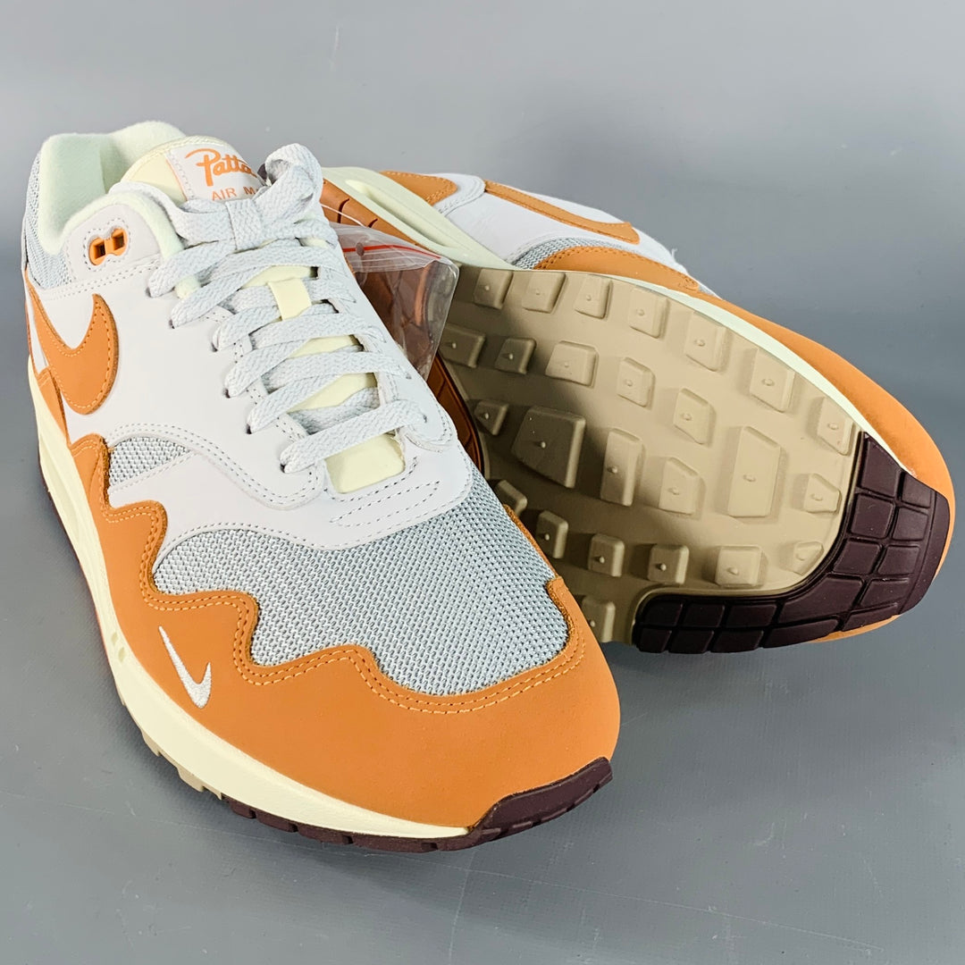 NIKE PATTA AIR MAX x PATTA Size 13 Monarch White Orange Leather Suede Chunky Sole Sneakers