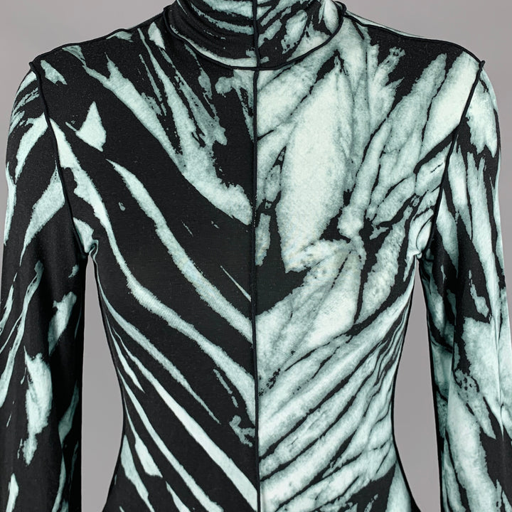 PROENZA SCHOULER Size XS Black Green Rayon Blend Marbled Casual Top