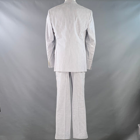 NEIMAN MARCUS Size 40 Blue White Stripe Seersucker Notch Lapel Suit