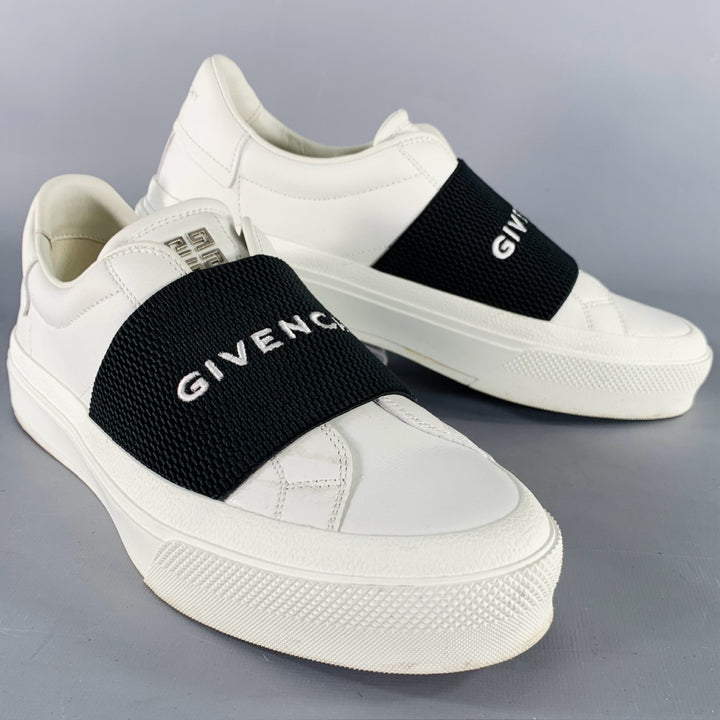 GIVENCHY Size 8 White Black Leather Logo Calfskin Low Top Sneakers