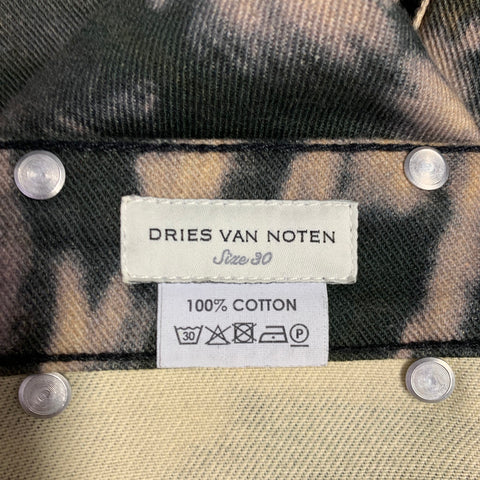 DRIES VAN NOTEN Size 30 Brown Beige Tie Dye Cotton Button Fly Jeans