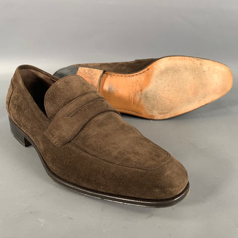 SALVATORE FERRAGAMO Size 10.5 Brown Solid Suede Slip On Loafers