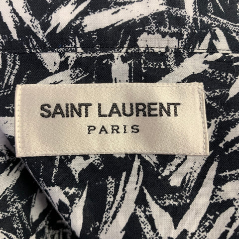 SAINT LAURENT Size M Black White Print Cotton Button Up Long Sleeve Shirt