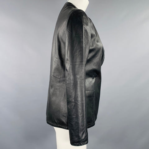 AKRIS Size 4 Black Wool Lambskin Leather Snaps Jacket