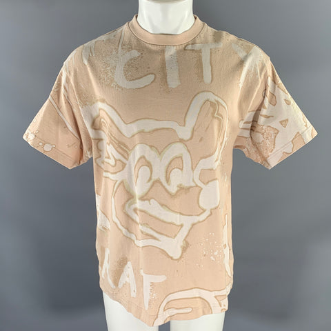 ACNE STUDIOS Size XXS Tan White Graphic Cotton Crew-Neck T-shirt