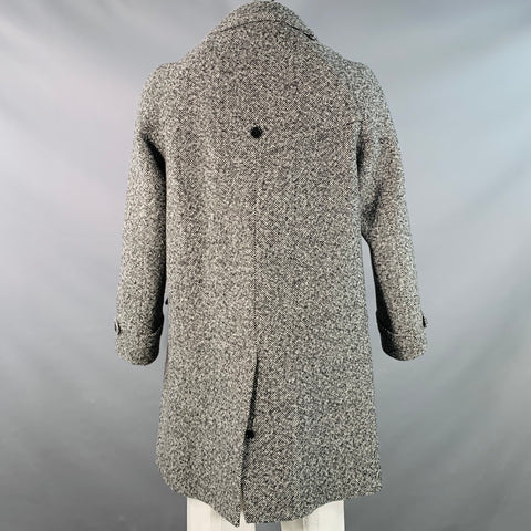 CARVEN Size 42 Grey Black Tweed Wool Blend Single Breasted Flap Pockets Coat