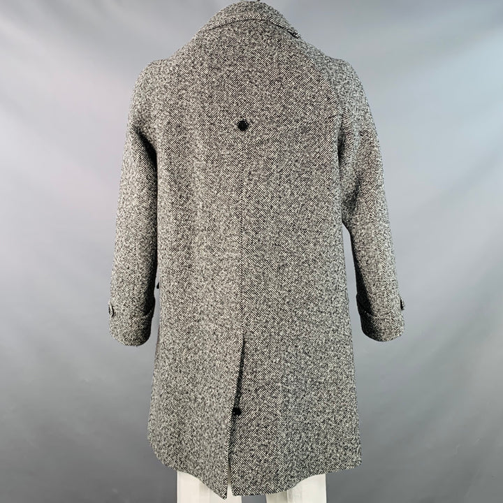 CARVEN Size 42 Grey Black Tweed Wool Blend Single Breasted Flap Pockets Coat