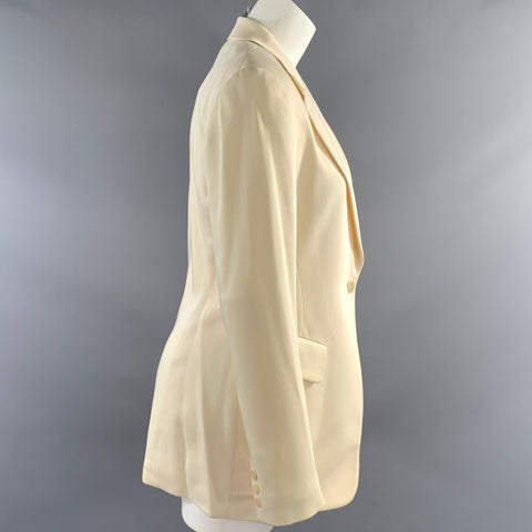 DONNA KARAN Size 8 Cream Wool & Rayon Notch Lapel Jacket Blazer