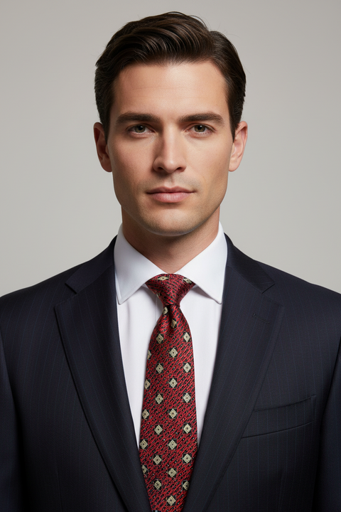 BRIONI Red Black Geometric Silk Tie