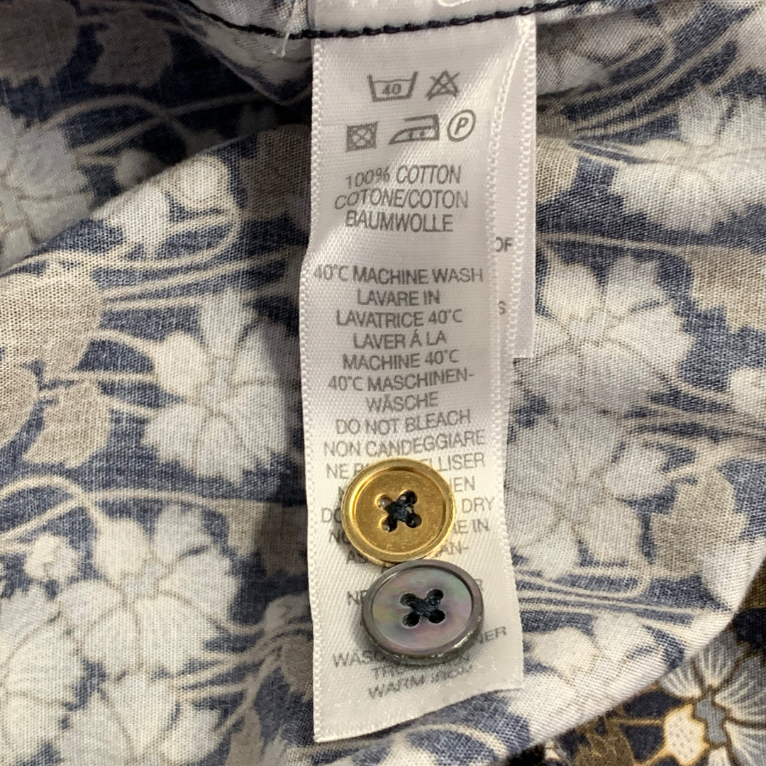 PAUL SMITH Size M Navy Brown Blue Floral Cotton Long Sleeve Shirt