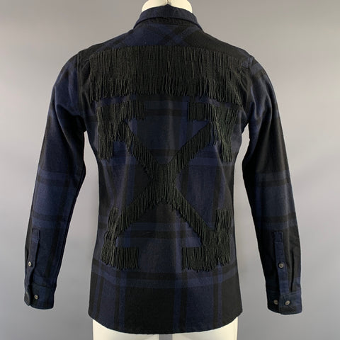 OFF WHITE SS2019 Size XS Blue Black Plaid Cotton Blend Button Up Long Sleeve Shirt