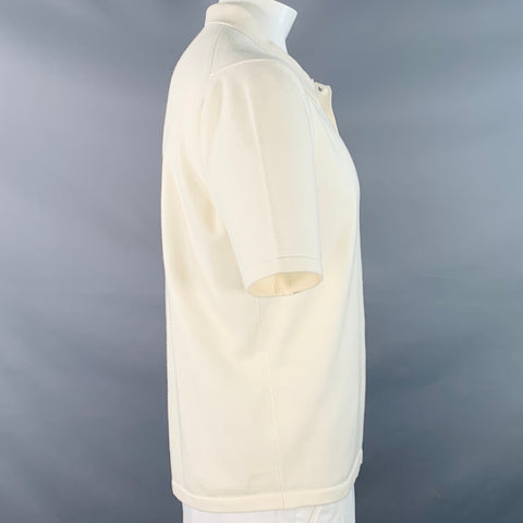BOTTEGA VENETA Size XL Beige Wool Blend Jersey Short Sleeve Polo