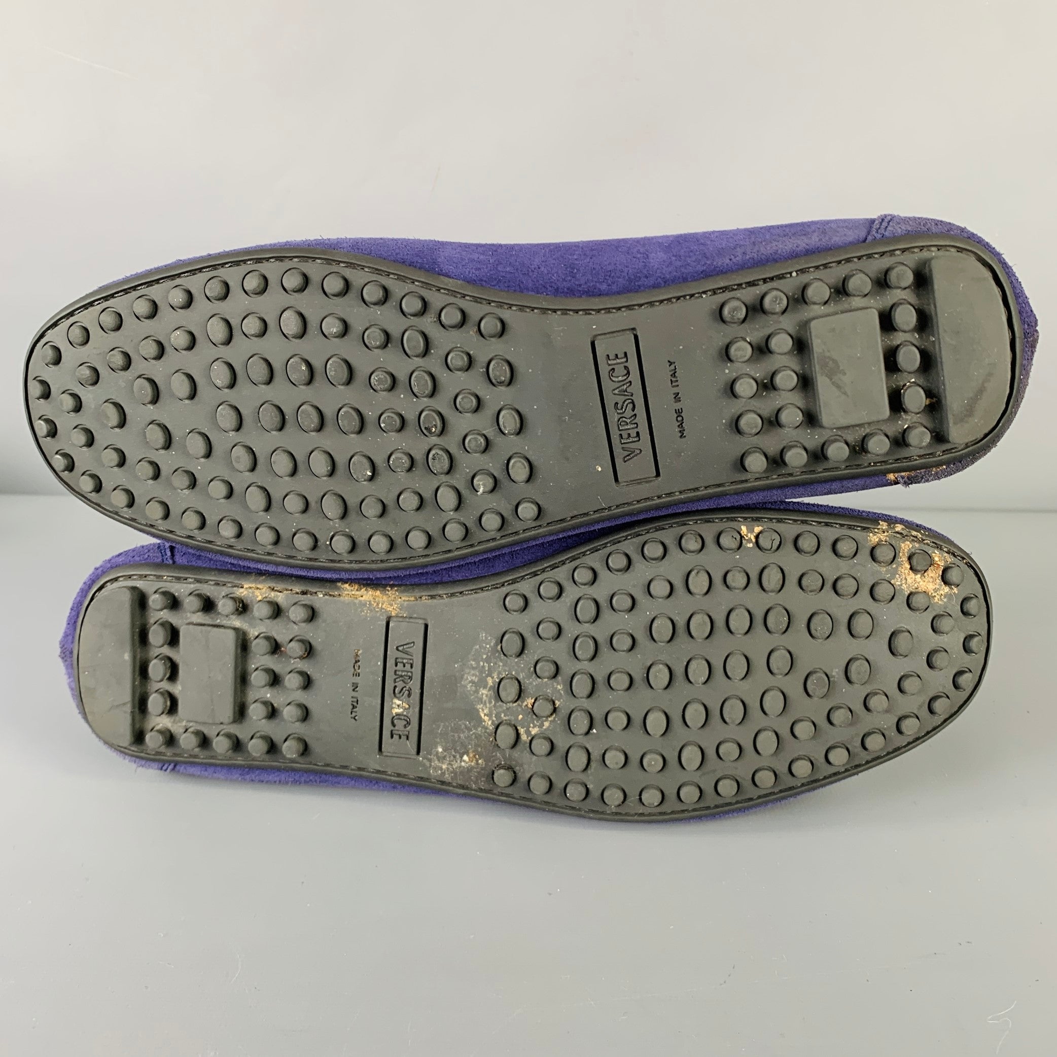 VERSACE Size 8 -Bluette Oro- Purple Textured Suede Drivers Loafers