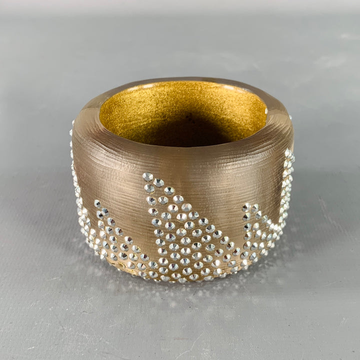 ALEXIS BITTAR Grey Silver Rhinestones Lucite Cuff Bracelet