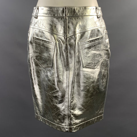 MOSCHINO COUTURE FW2018 Size 8 Silver Leather 182D A37055471 Metallic Sheep Skin Skirt