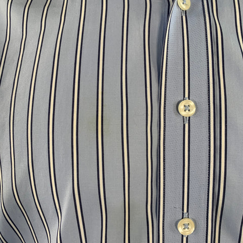 Chemise manches longues CAFE COTON en coton à rayures bleues marine et blanches, taille L, poignets mousquetaires