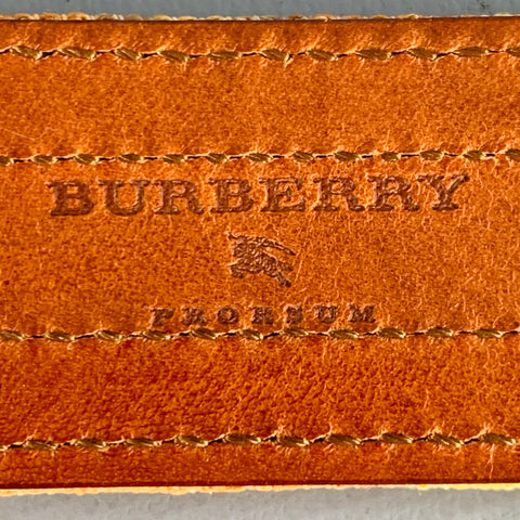 BURBERRY PRORSUM Size 36 Orange Yellow Floral Canvas Leather Belt
