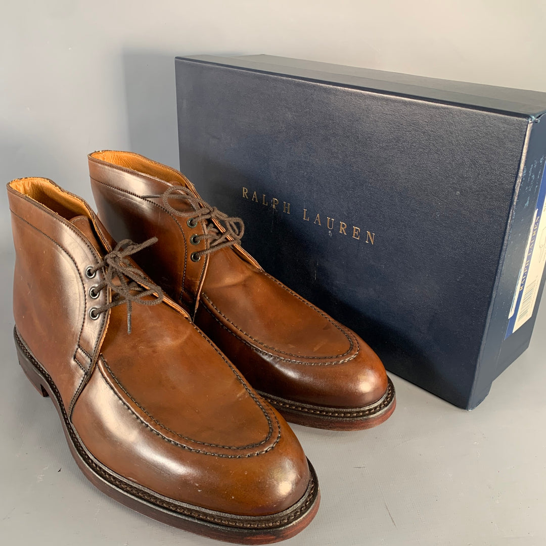 RALPH LAUREN Size 10.5 Gifford Brown Cordovan Leather Lace-Up Ankle Boots