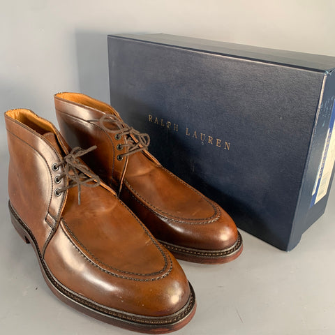 RALPH LAUREN Size 10.5 Gifford Brown Cordovan Leather Lace-Up Ankle Boots