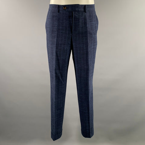 BRUNELLO CUCINELLI Size 38 Navy Blue Window Pane Wool Blend Suit