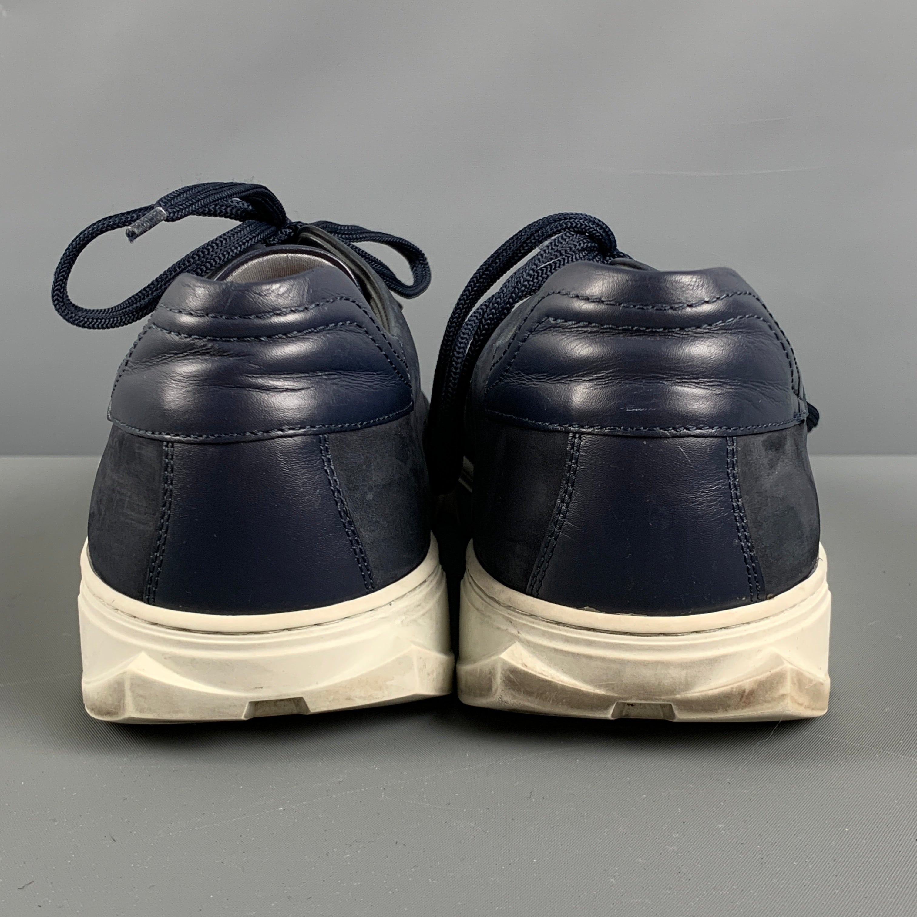 SALVATORE FERRAGAMO Size 10 Navy White Suede Sneakers – Sui