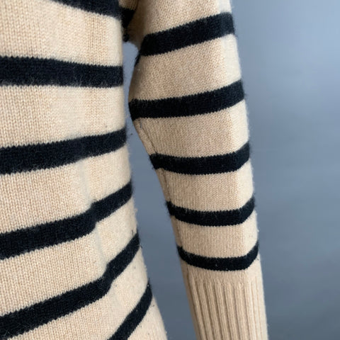 THE CASHMERE PROJECT Size XS Tan Black Cashmere Stripe Cowl Neck Sweater