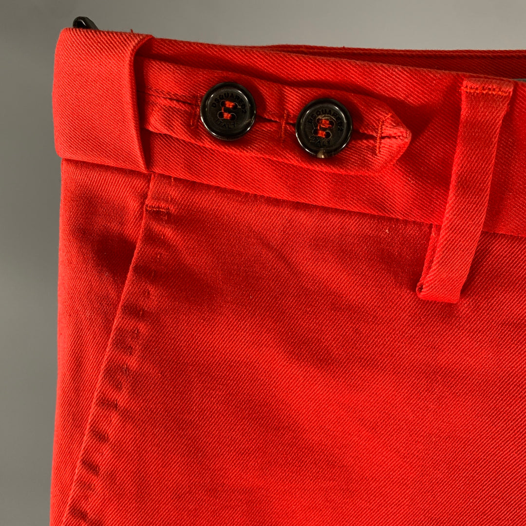 DSQUARED2 Size 34 Red Cotton Elastane Button Fly Pants