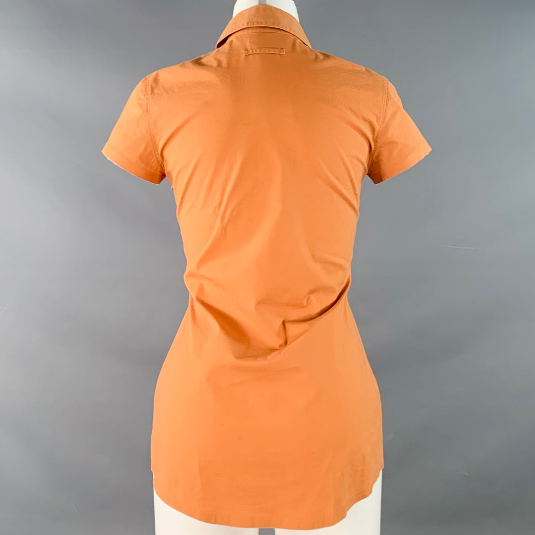 JEAN PAUL GAULTIER Size 8 Orange Cotton Blend Short Sleeve Casual Top