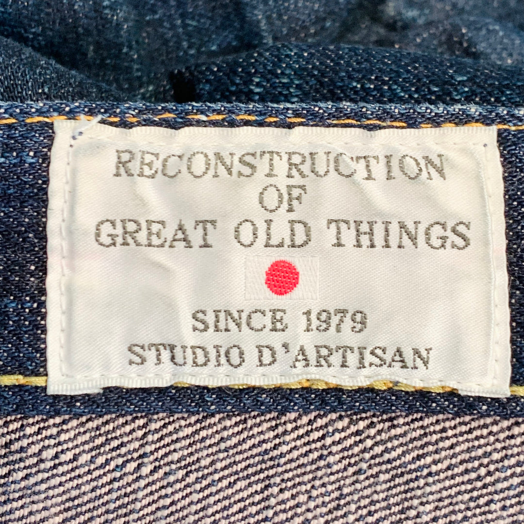 STUDIO D'ARTISAN Size 32 Cherry Blossom Ai-Sa Limited Edition Indigo Textured Cotton 5 Pocket Selvedge Jeans