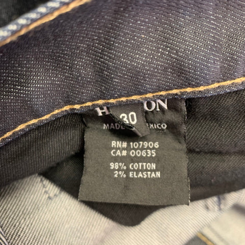 Jean slim Hudson, taille 30, en mélange de coton délavé bleu indigo avec braguette boutonnée