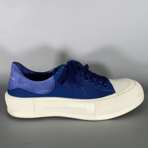 ALEXANDER MCQUEEN Size 10 Blue White Canvas Low Top Sneakers