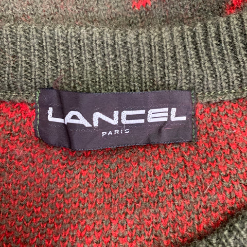 LANCEL Size M Red Olive Wool Blend Signature Print Knit Sweater