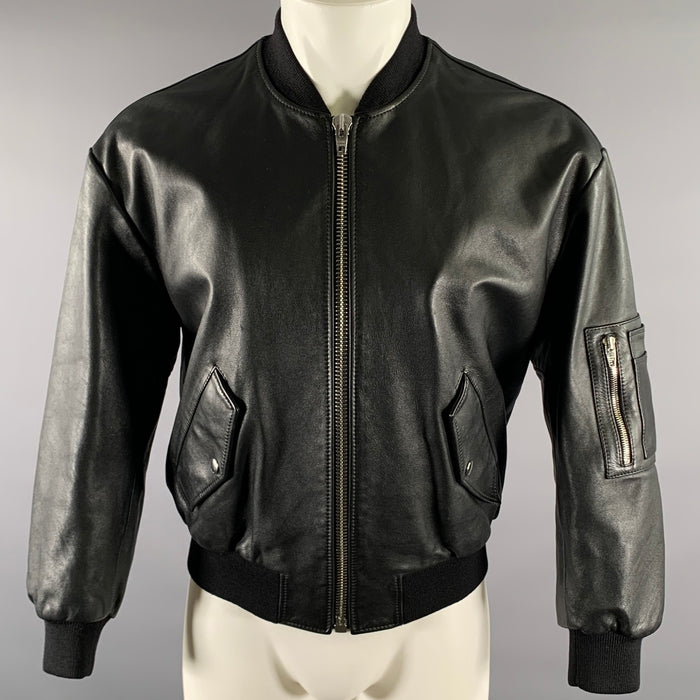 Blouson bombardier en cuir noir CELINE taille M
