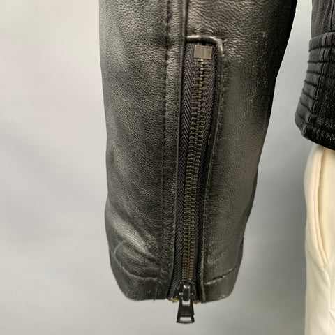 WEST COAST LEATHER Size L Racer Black Lambskin Leather Hooded Zip Up Jacket
