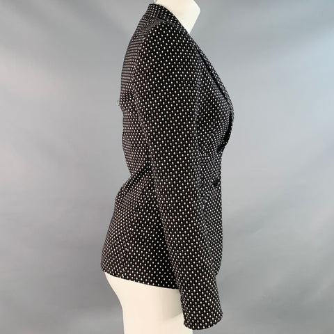 AKRIS Size 2 Black White Cotton Blend Diamond Single Breasted Jacket Blazer