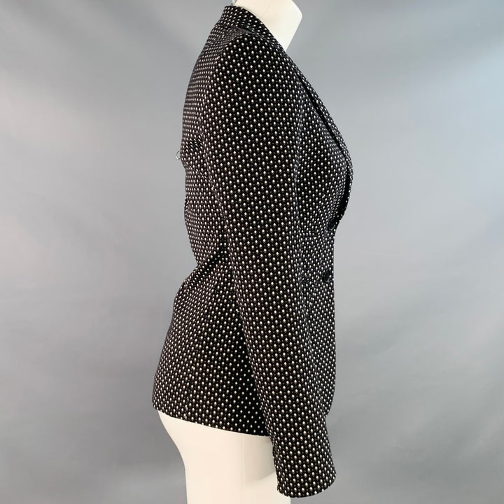 AKRIS Size 2 Black White Cotton Blend Diamond Single Breasted Jacket Blazer
