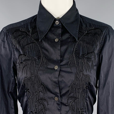 DRIES VAN NOTEN Size XS Black Cotton Embroidered Long Sleeve Shirt
