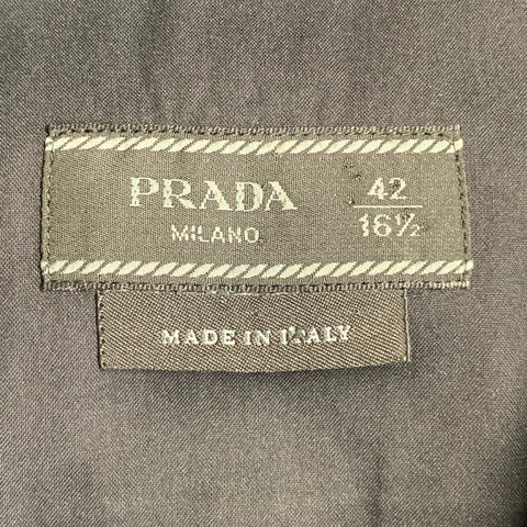 PRADA Size L Black Cotton Blend Curved Cutaway Button Up Long Sleeve Shirt