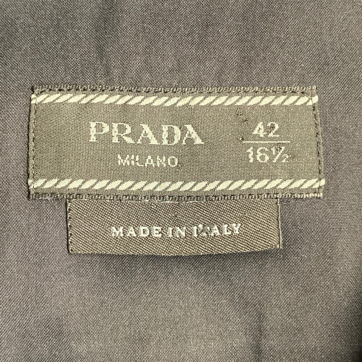 PRADA Size L Black Cotton Blend Curved Cutaway Button Up Long Sleeve Shirt