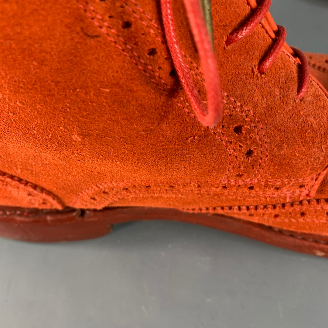 FLORSHEIM by DUCKIE BROWN Size 10 Orange Perforated Suede Wingtip Ankle Boots