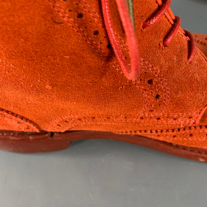 FLORSHEIM by DUCKIE BROWN Size 10 Orange Perforated Suede Wingtip Ankle Boots