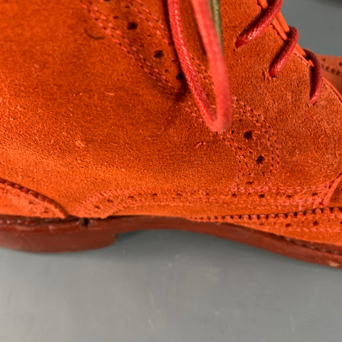 FLORSHEIM by DUCKIE BROWN Size 10 Orange Perforated Suede Wingtip Ankle Boots