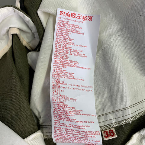 MARNI Size 2 Green Olive Cotton Linen Twill Flat Front Casual Pants