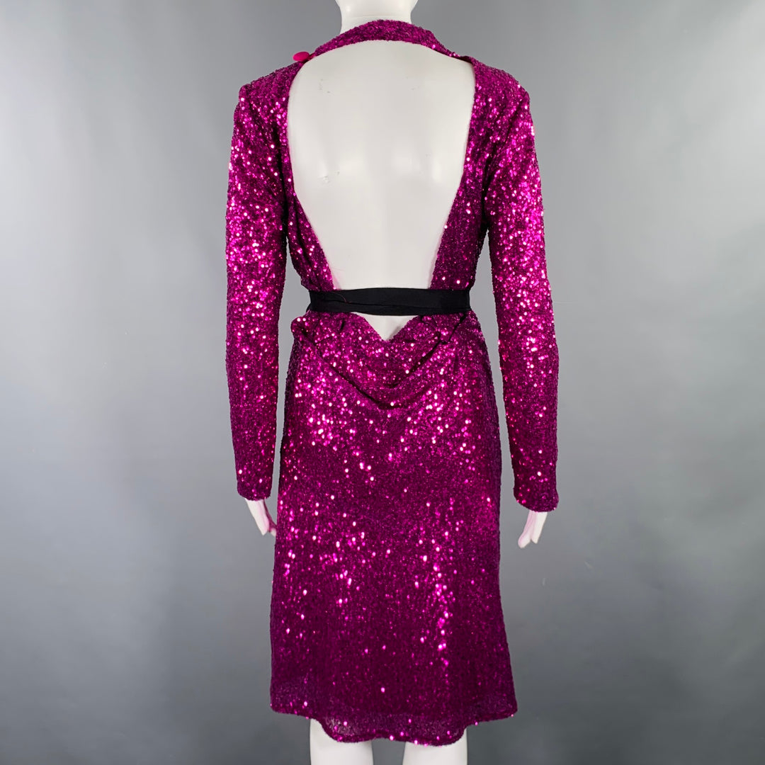 PRABAL GURUNG Size 6 Purple Polyester Sequined Open Back Dress