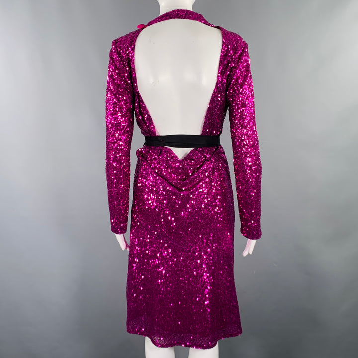 PRABAL GURUNG Size 6 Purple Polyester Sequined Open Back Dress